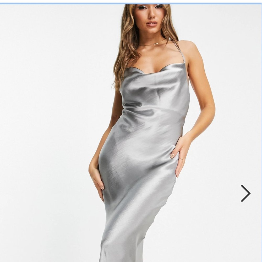 New with tags cami slip dress in satin with open back SILVER / GUN METAL